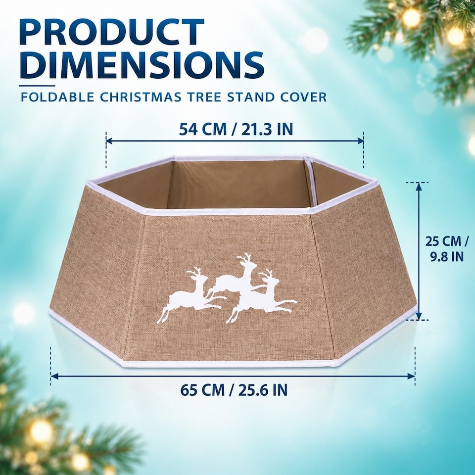 image 1 of 26.8 Inch Hexagonal Fabric Christmas Tree Collar in Beige for a Neat Festive Finish