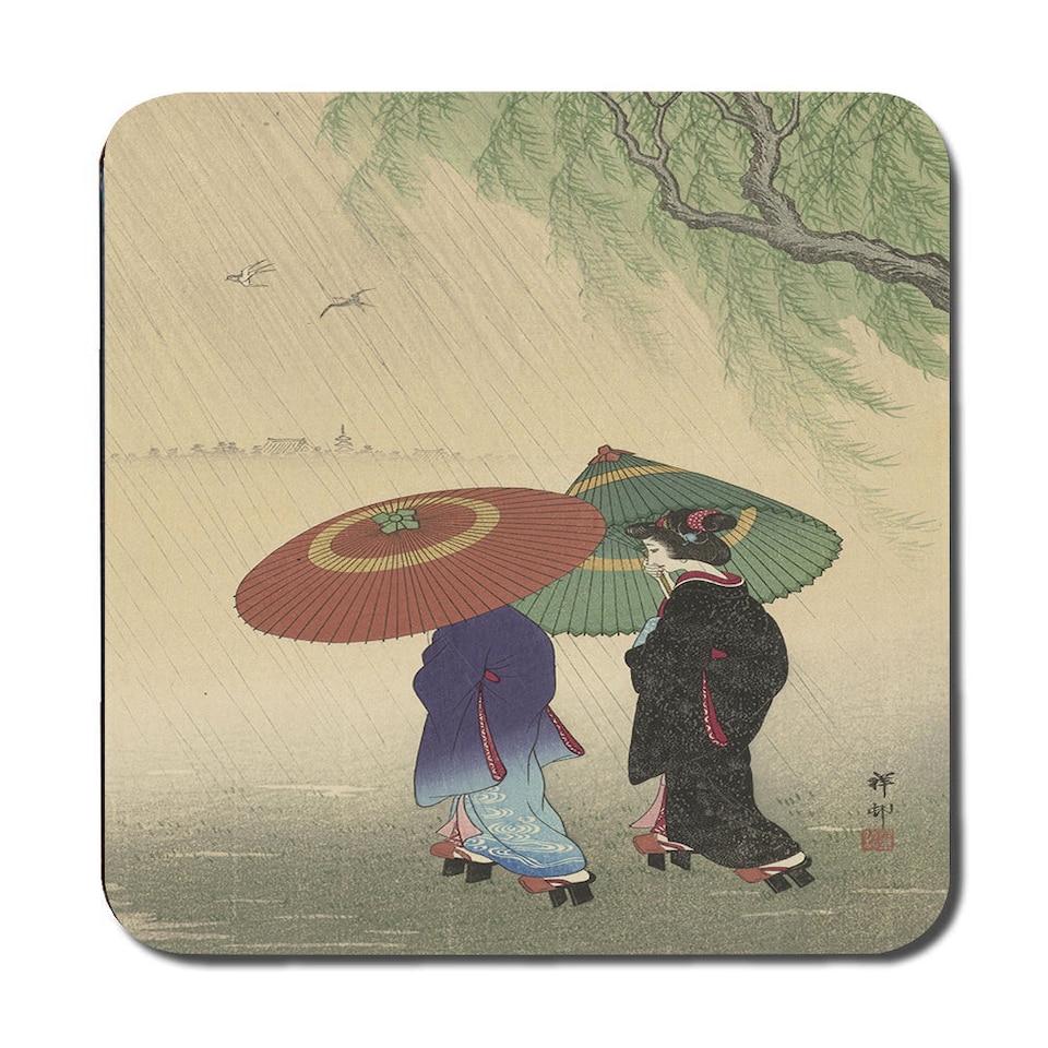 image 1 of Set of 12 Placemats and Coasters with Designer Artwork Wood Bottom