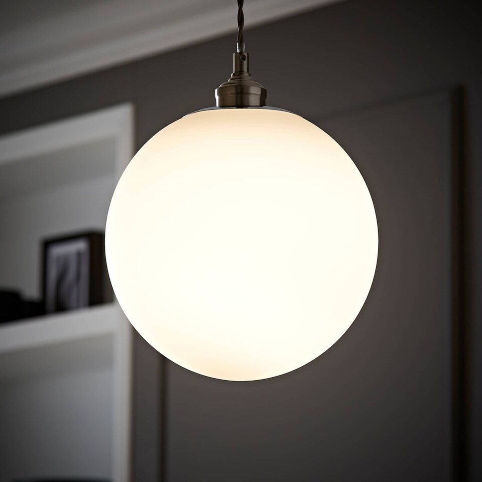 image 1 of ValueLights Metropolis Silver Globe Ceiling Pendant Shade & Bulb