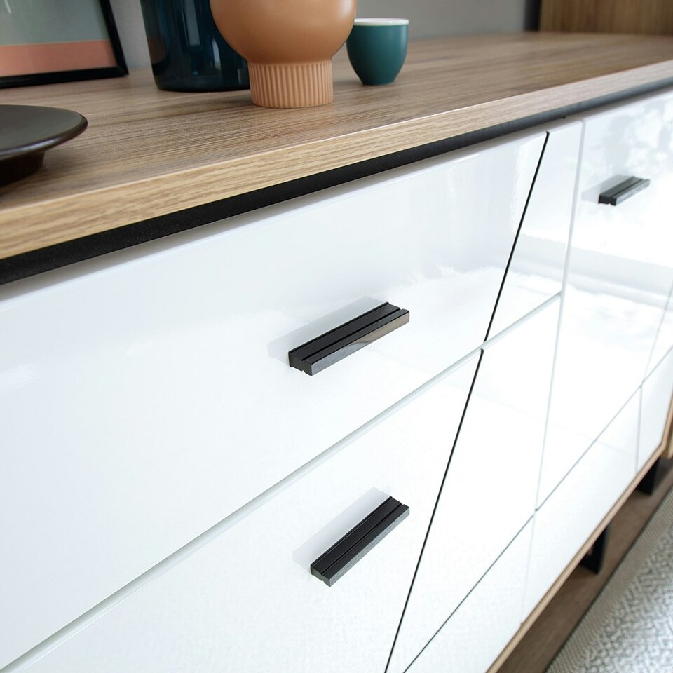 image 1 of Brolo Tall Glazed Display Cabinet (RH) With the Walnut and Dark Panel Finish