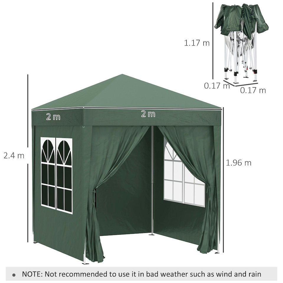 image 1 of Outsunny 2mx2m Pop Up Gazebo Party Tent Canopy Marquee with Storage Bag Green