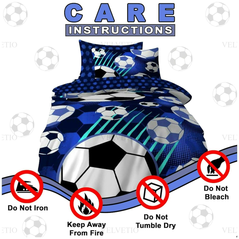 image 1 of VELVETIO Kids Football Fun Duvet Cover Set Printed Beddings Blue | Single