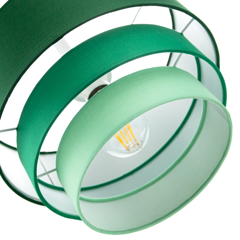 image 1 of Contemporary Round Triple Tier Forest Green Cotton Fabric Pendant Light Shade | Green