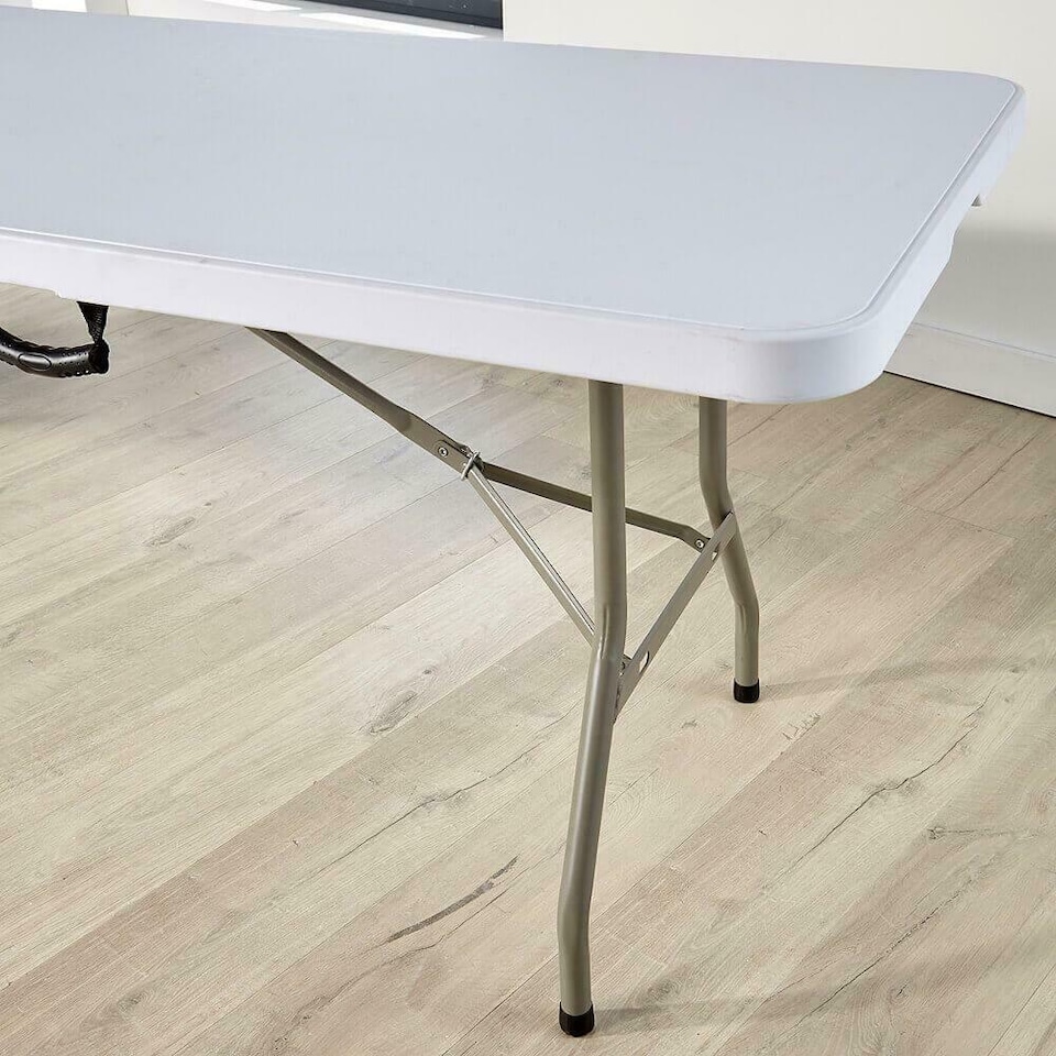 image 1 of Folding Table Trestle Camping Party Picnic BBQ Stall Garden Indoor Outdoor | White