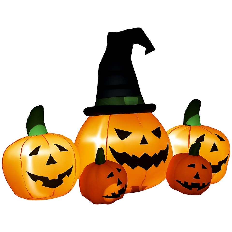 image 1 of Outsunny 6ft Inflatable Halloween Large Pumpkin in Hat with Four Small Pumpkins, Blow-Up Outdoor LED Display for Lawn, Garden, Party