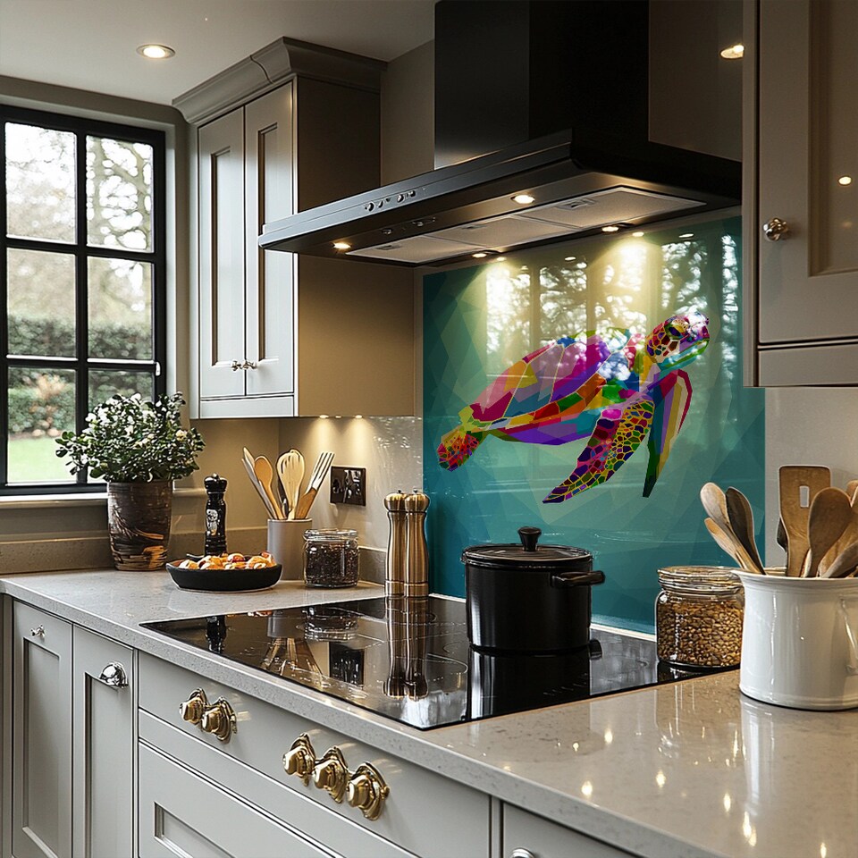 image 1 of geometric blue water ocean Designer Splash Back | White