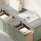 image 4 of HOMCOM Shoe Bench, Linen-look Shoe Storage Bench with 3 Drawers, Removable Seat Cushion and Slatted Doors for Hallway Entryway, Green | Green