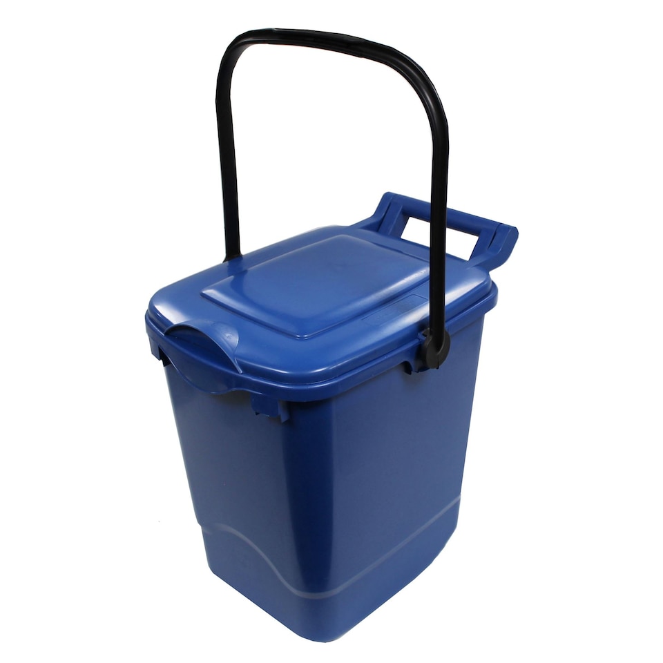 image 1 of Large Compost Caddy - Blue - for Food Waste Recycling (23 Litre) - 23L Plastic Composting Kerbside Bin with Composting Guide