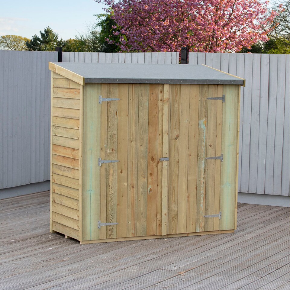 image 1 of Overlap 6 x 3 Feet Pressure Treated Pent Shed Double Door | Brown