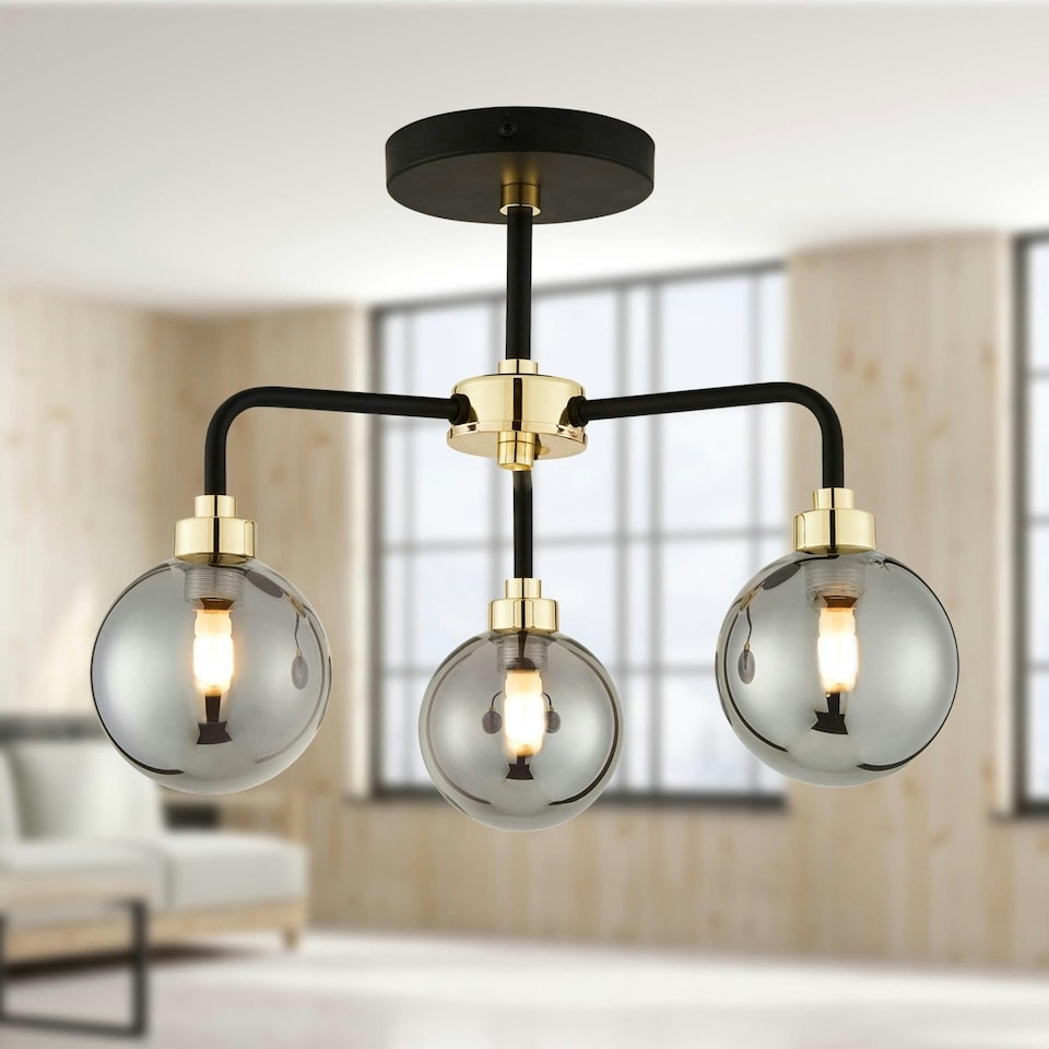 image 1 of First Choice Lighting Black Paint and Smoked Glass 3 Light Black | Grey