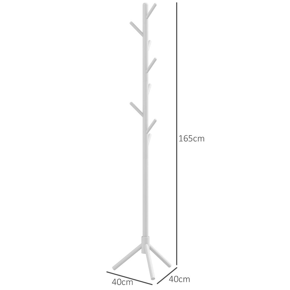 image 1 of HOMCOM Coat Rack Bamboo Coat Stand with 8 Hooks for Handbags, White