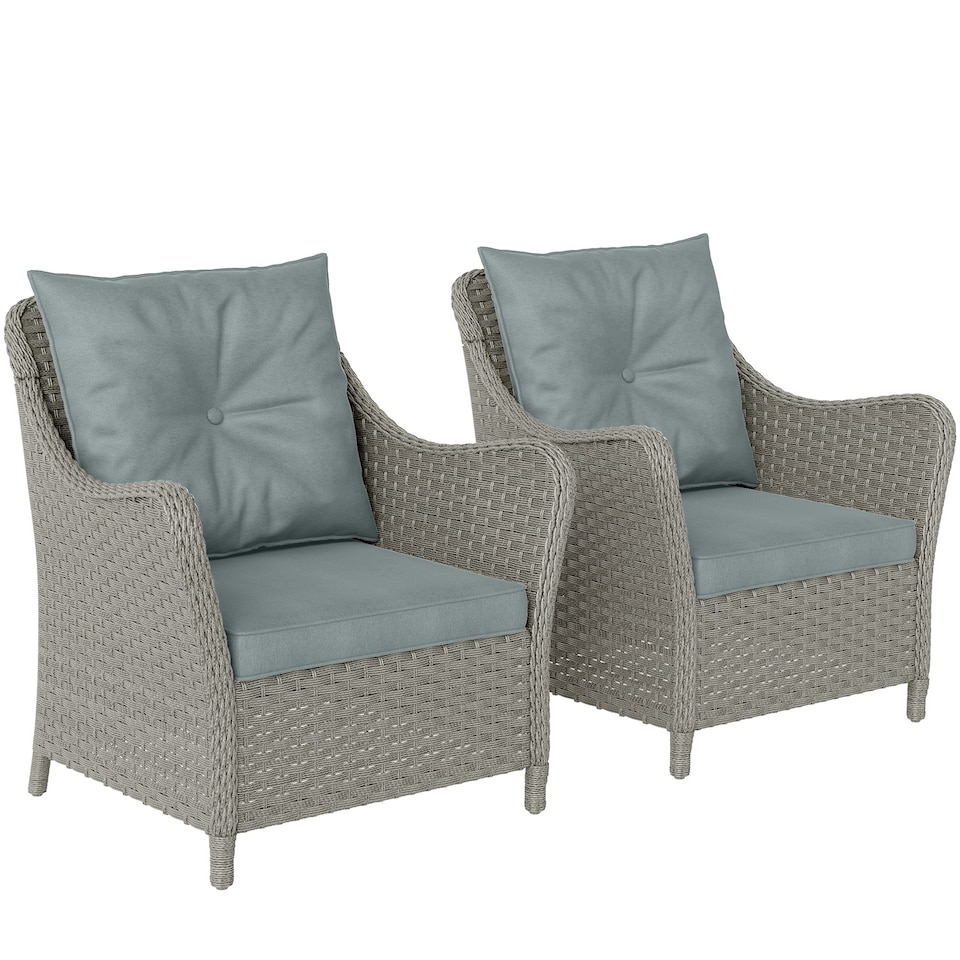 image 1 of Outsunny 2 Pieces Rattan Garden Chairs, Cushioned Rattan Chairs Grey | Light Grey