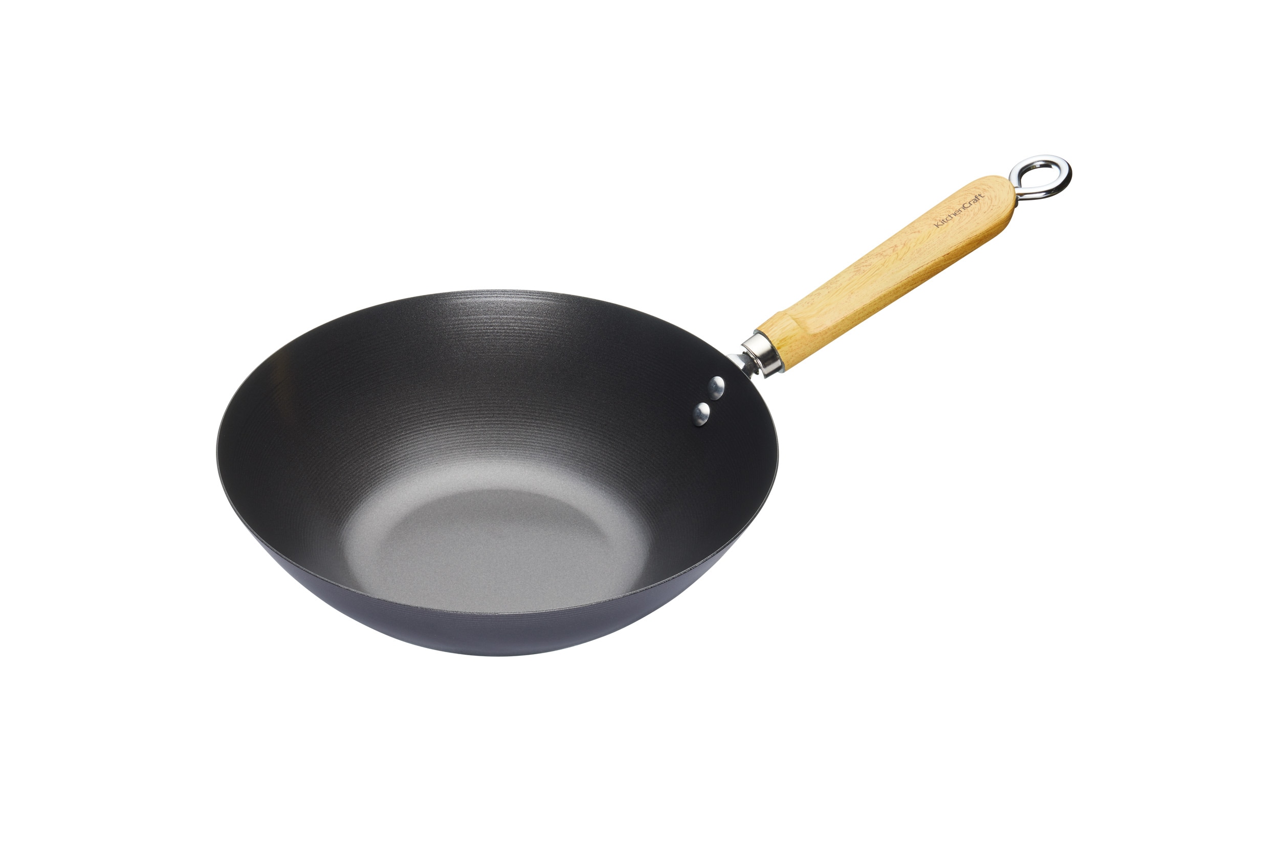 KitchenCraft Carbon Steel 25cm Non-Stick Wok in Dark Grey