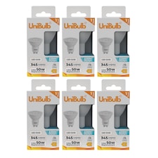 UniBulb LED GU10 345lm 3.6W (Replaces 50W) 6500K (Daylight) Spotlight Downlight Light Bulb - Pack of 6