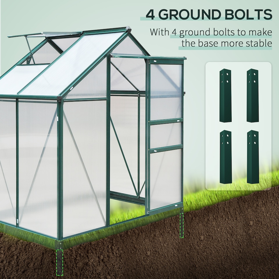 image 1 of Outsunny 6x4ft Walk-In Polycarbonate Greenhouse Plant Grow Galvanized