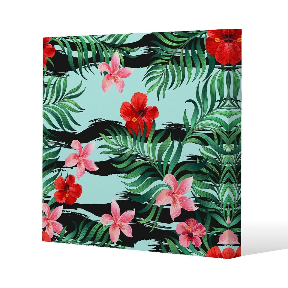 image 1 of Red & Pink Tropical Plants (Canvas Print) 46 x 46 x 4cm