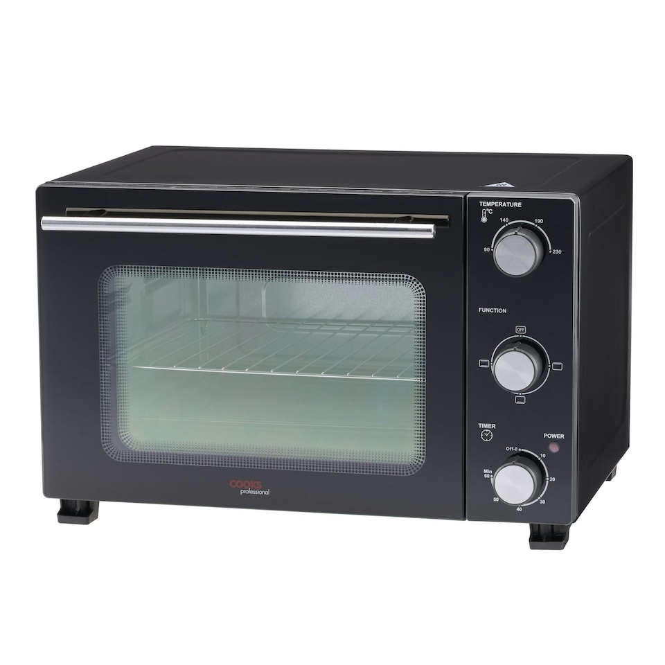 image 1 of Cooks Professional 28L Mini Oven - Electric Multifunction Countertop Grill Cooker with Adjustable Temp & Timer | Black | Black & Silver