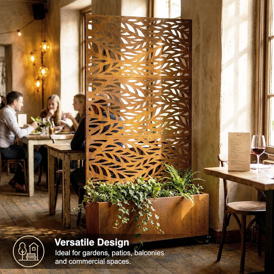image 1 of Nicoman Metal Privacy Screen with Planter Pot Leaf Pattern