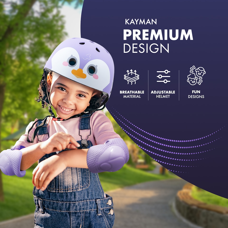 image 1 of Kayman Kids Bike Helmet with Knee Elbow and Wrist Pads for Ages 3 to 12