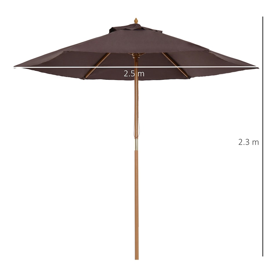 image 1 of Outsunny 2.5m Garden Parasol Sun Shade Patio Outdoor Umbrella Canopy