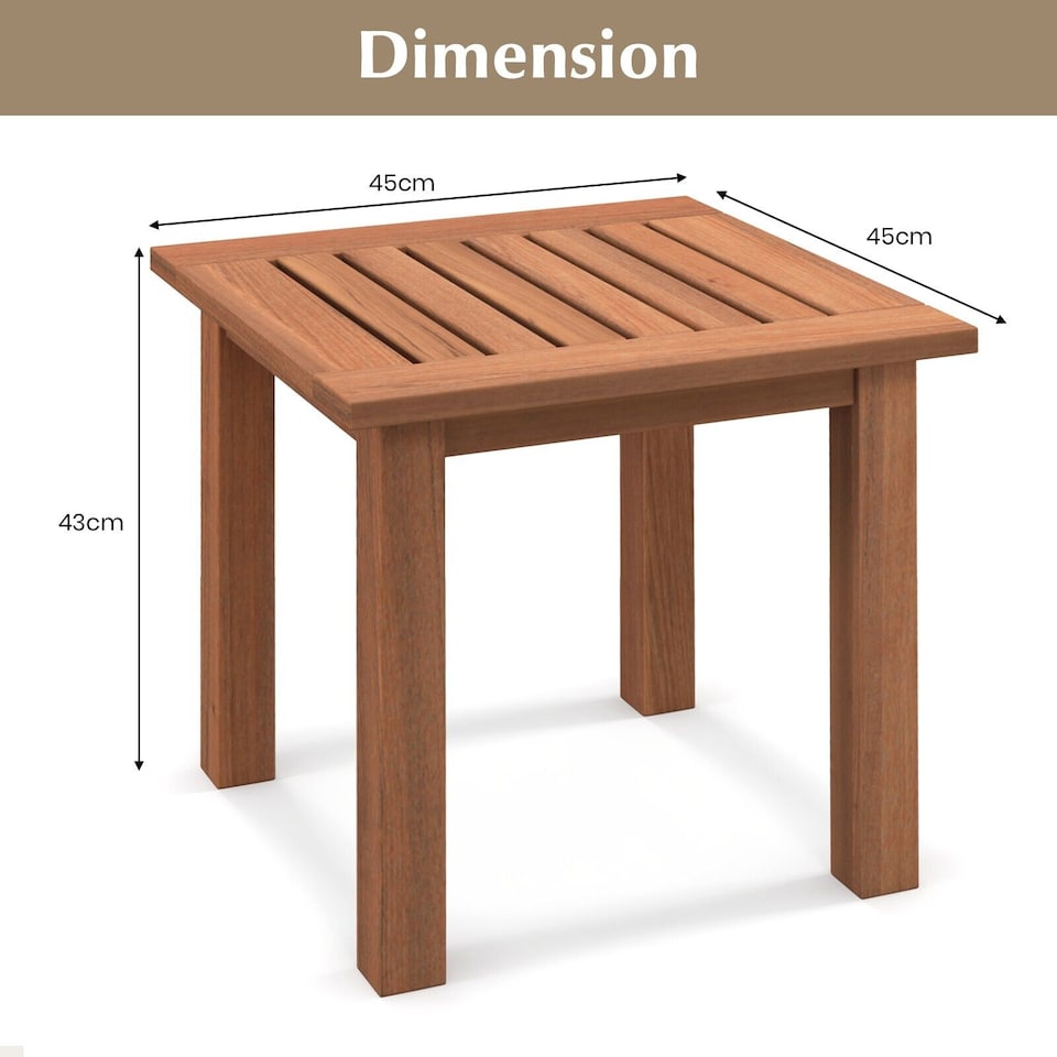 image 1 of Patio Hardwood Side Table Outdoor Square End Table Wooden Slatted Coffee Table