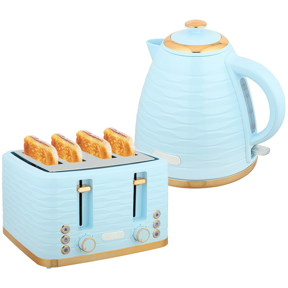 image 1 of HOMCOM Kettle and Toaster Set 1.7L Kettle & 4 Slice Toaster Light, Blue