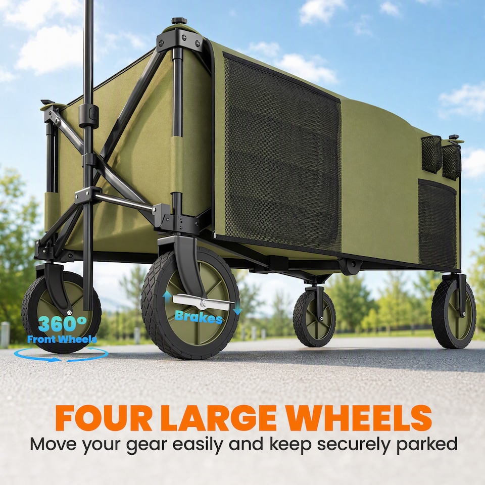 image 1 of Outsunny Folding Wagon Garden Cart Collapsible Camping Trolley for Outdoor