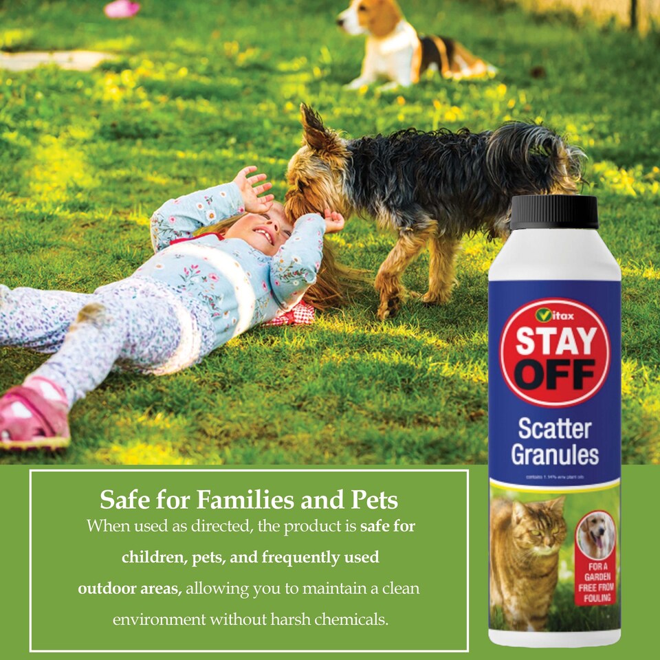 image 1 of Vitax Stay Off Scatter Granules 225g Natural Pet Training Aid for Cats & Dogs