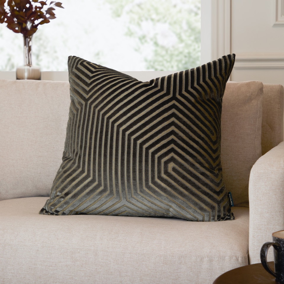 image 1 of Paoletti Evoke Cut Velvet Cushion | Grey | Charcoal | 45 x 45cm | 1