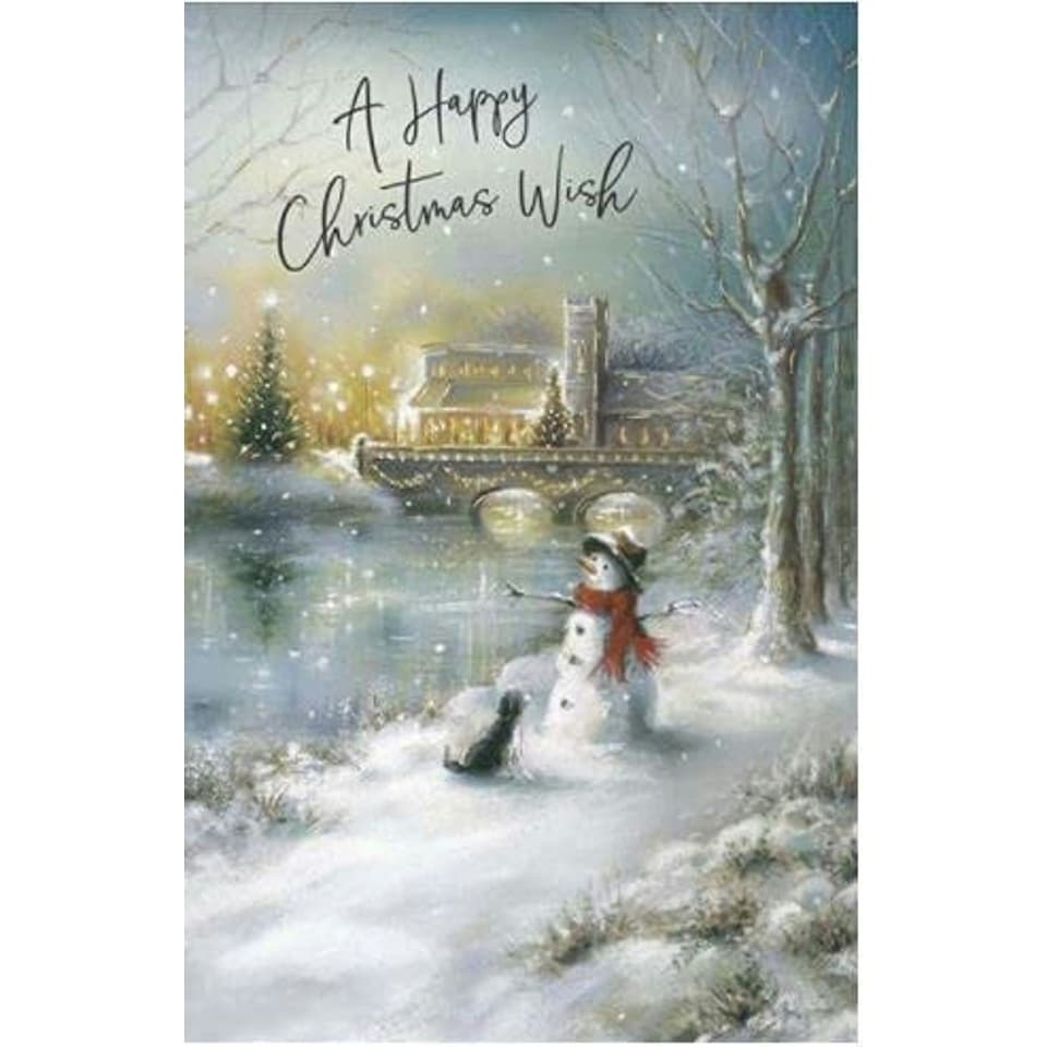 image 1 of Snowman and Dog on Riverbank Christmas Card