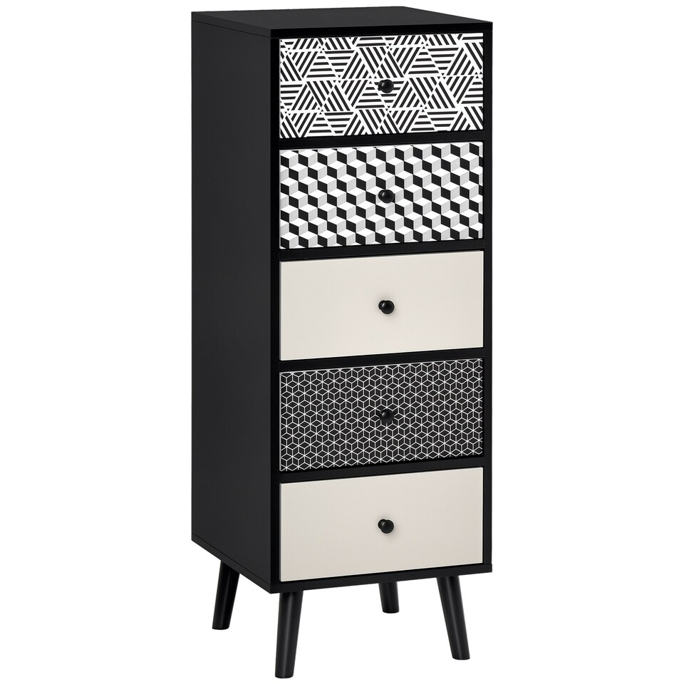 image 1 of HOMCOM Chest of Drawers, 5 Drawer Storage Organiser Unit Bedroom, Black