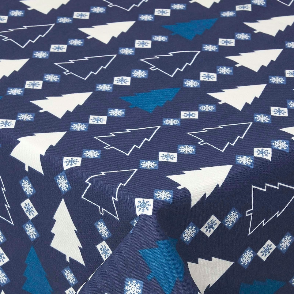 image 1 of Homescapes Blue Winterland 100% Cotton Christmas Tablecloth - 137 x 229 cm | Blue | 137cm x 229cm (54" x 90")