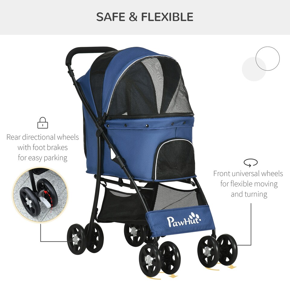 image 1 of PawHut Pet Stroller Dog Pram Pushchair Cat Travel Carriage Universal Wheels Blue