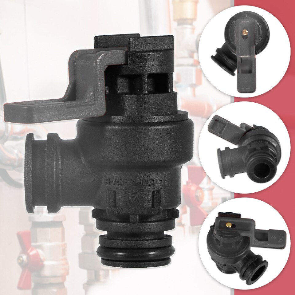 image 1 of SPARES2GO Pressure Relief Valve for Worcester Bosch Greenstar Boiler 3 Bar 1/2" BSP Safety PRV