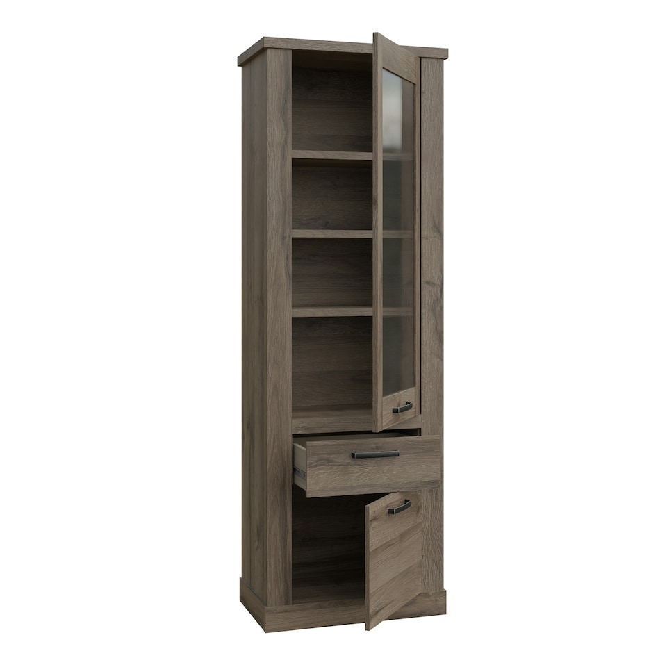 image 1 of Corona 2 Door 1 Drawer 3 Shelve Narrow Display Cabinet in Tabak Oak