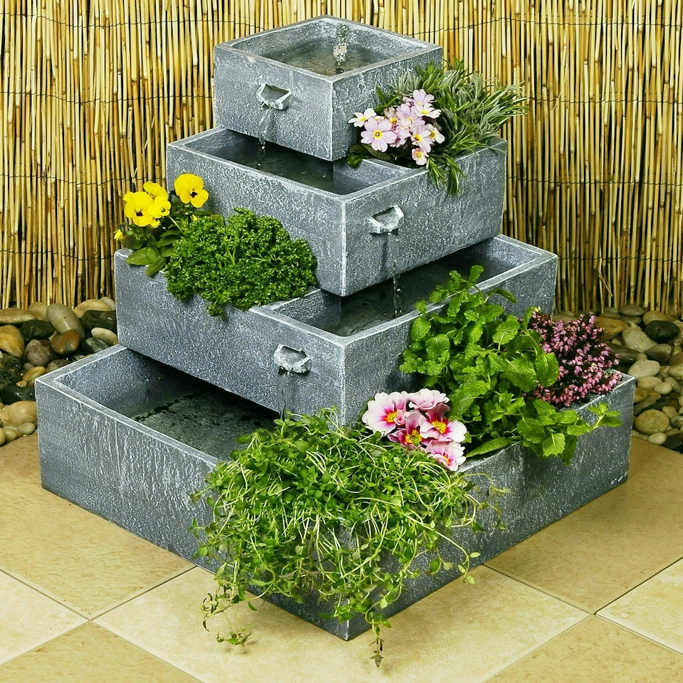 image 1 of Primrose Perth Solar 4 Tier Herb Planter Cascading Water Feature 42cm