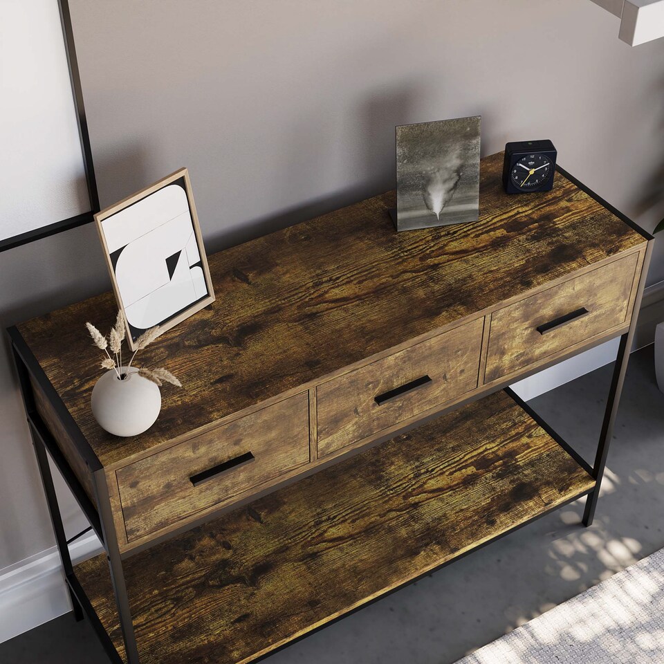 image 1 of Vida Designs Brooklyn 2 Drawer Console Table With Shelf, Dark Wood