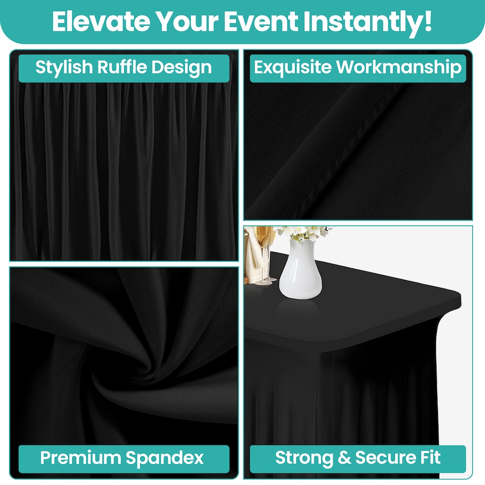 image 1 of Table Cloth Skirt, Pleated Round Spandex Tablecloth Cover - 6ft x 2.5ft