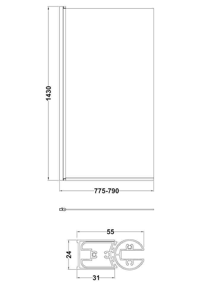 image 1 of Balterley Modern Toughened Safety Glass Reversible Straight Shower Bath Screen | Silver | Chrome | 1
