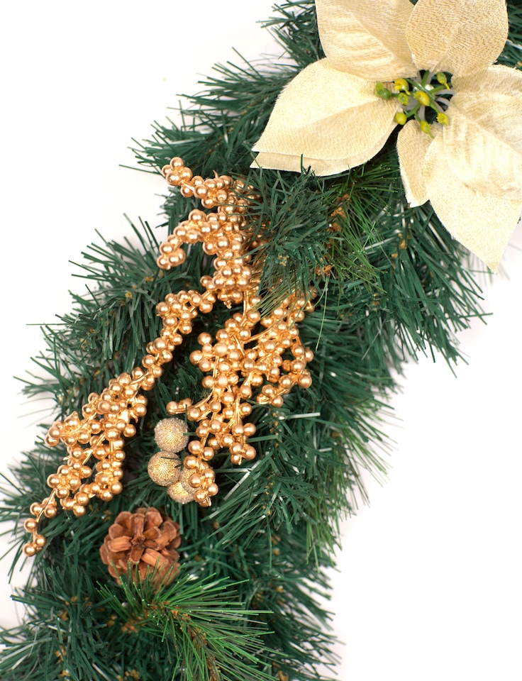 image 1 of Best Artificial Christmas 9ft Gold Decorated Garland with 80 warm white battery lights