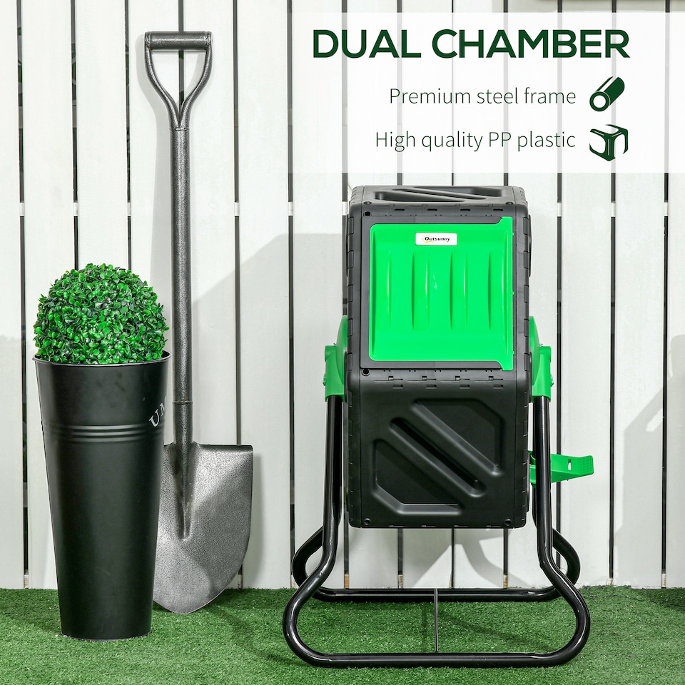 image 1 of Outsunny 65L Garden Compost Bin, Barrel Rotating Composter with Steel Legs