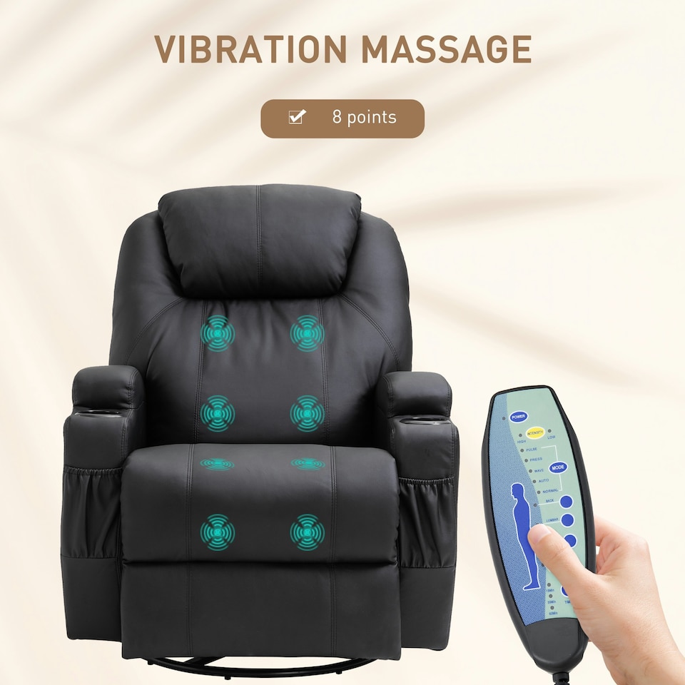 image 1 of HOMCOM 8-Point Massage Recliner Sofa Rocking Swivel w/ Remote Control