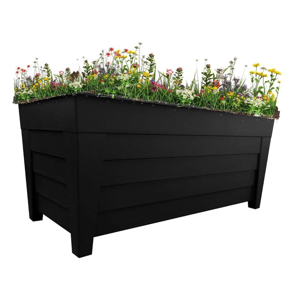 image 1 of Black 2 Grosvenor Troughs Flower Planters 55cm Long For Office, Home, Gardens, Decking & Patios