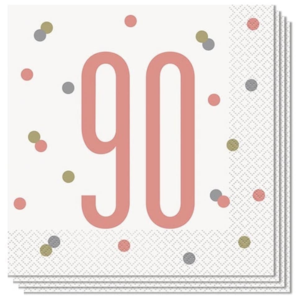 Rose Gold Glitz Age 90 Luncheon Napkins 33cm 2Ply - Pack of 16