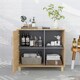 image 6 of HOMCOM Bathroom Storage Cabinet with Open Compartments and Double Doors Yellow