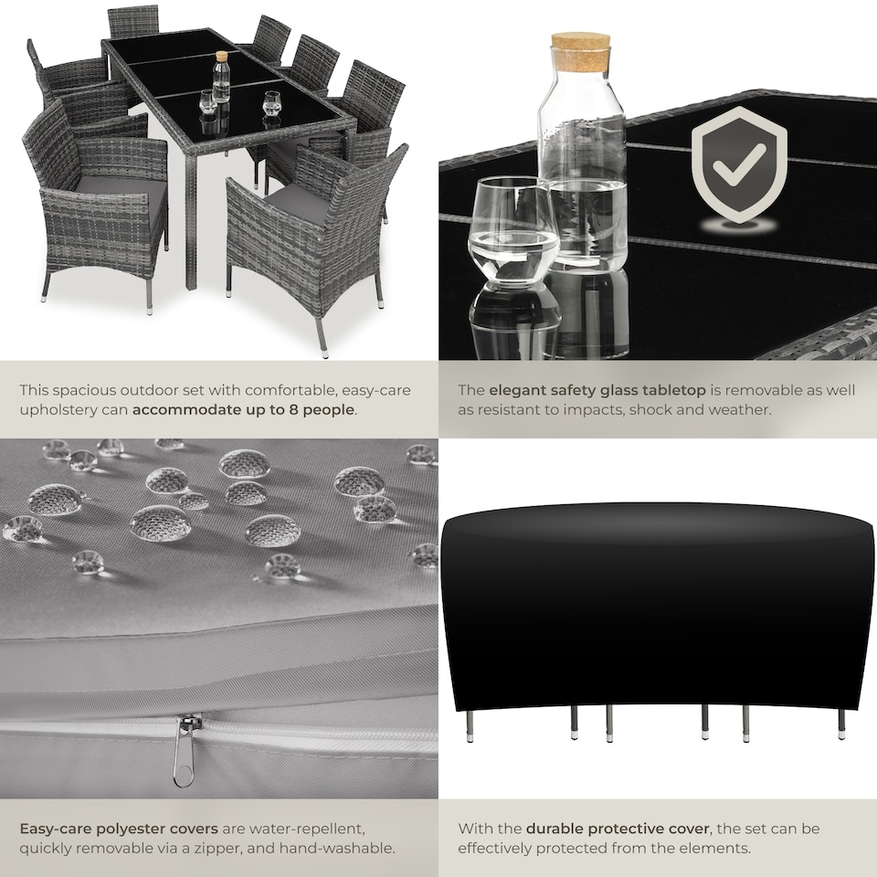 image 1 of Garden Furniture Set Almansa - 8 chairs, dining table, with protective cover | Grey | mottled grey/grey | 60 x 55 x 83 cm | 1