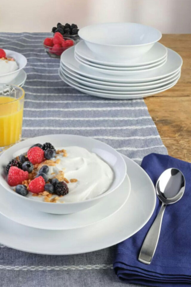 image 1 of Glim Glam Dinner Set Plates Bowls White Porcelain 12pc Set Coupe