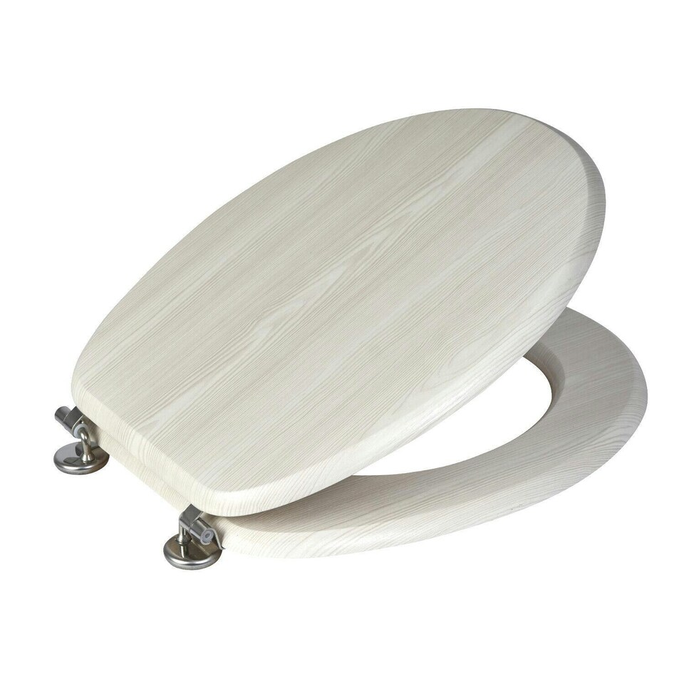 image 1 of Showerdrape Oxford White Oak Wooden Toilet Seat