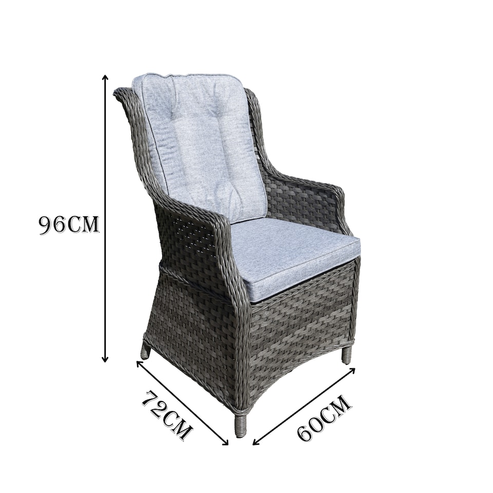image 1 of 1pc Rattan Garden Dining Chair Grey Outdoor Patio Chairs with Cushion, Weatherproof Wicker Furniture