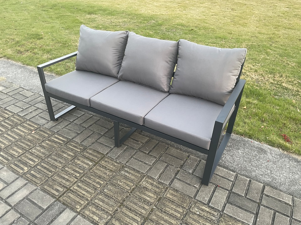 image 1 of Fimous Aluminium Outdoor Garden Sofa Patio Lounge 3 Seater Sofa for Balcony, Terrace,Swimming Pool Dark Grey